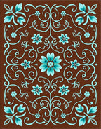Aqua Teal Floral Scroll Brown Area Rug