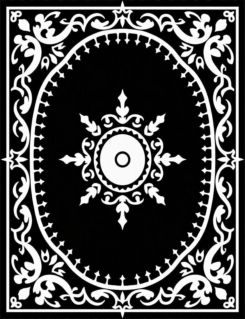 Classic Black White Stylized Sunburst Rug