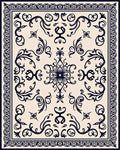 Ornate Ivory Dark Blue Botanical Scroll Rug