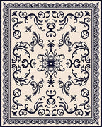 Ornate Ivory Dark Blue Botanical Scroll Rug
