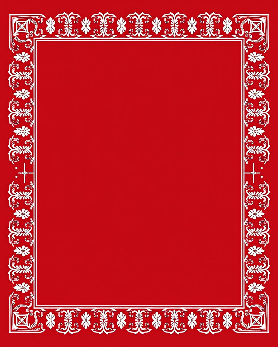 Elegant Red White Flourish Border Rug