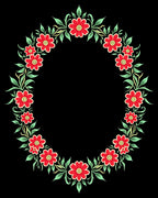 Vibrant Red Floral Laurel Wreath Rug