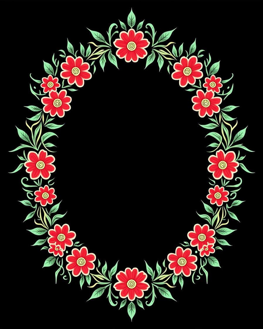 Vibrant Red Floral Laurel Wreath Rug