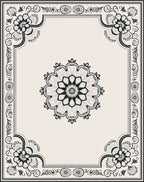 Vintage Black Floral Medallion Border Rug