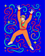 Jubilant Orange Figurine with Swirls Rug
