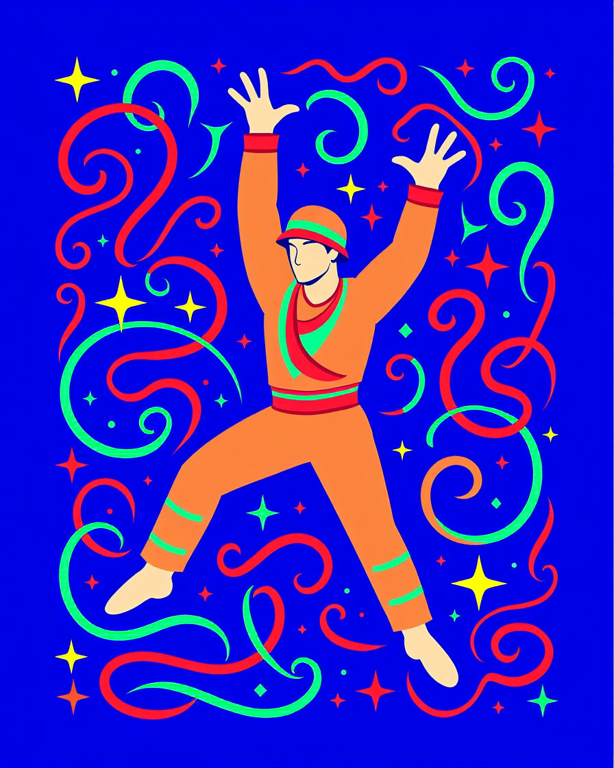 Jubilant Orange Figurine with Swirls Rug