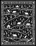 Rustic Village Winter Scene Black Rug