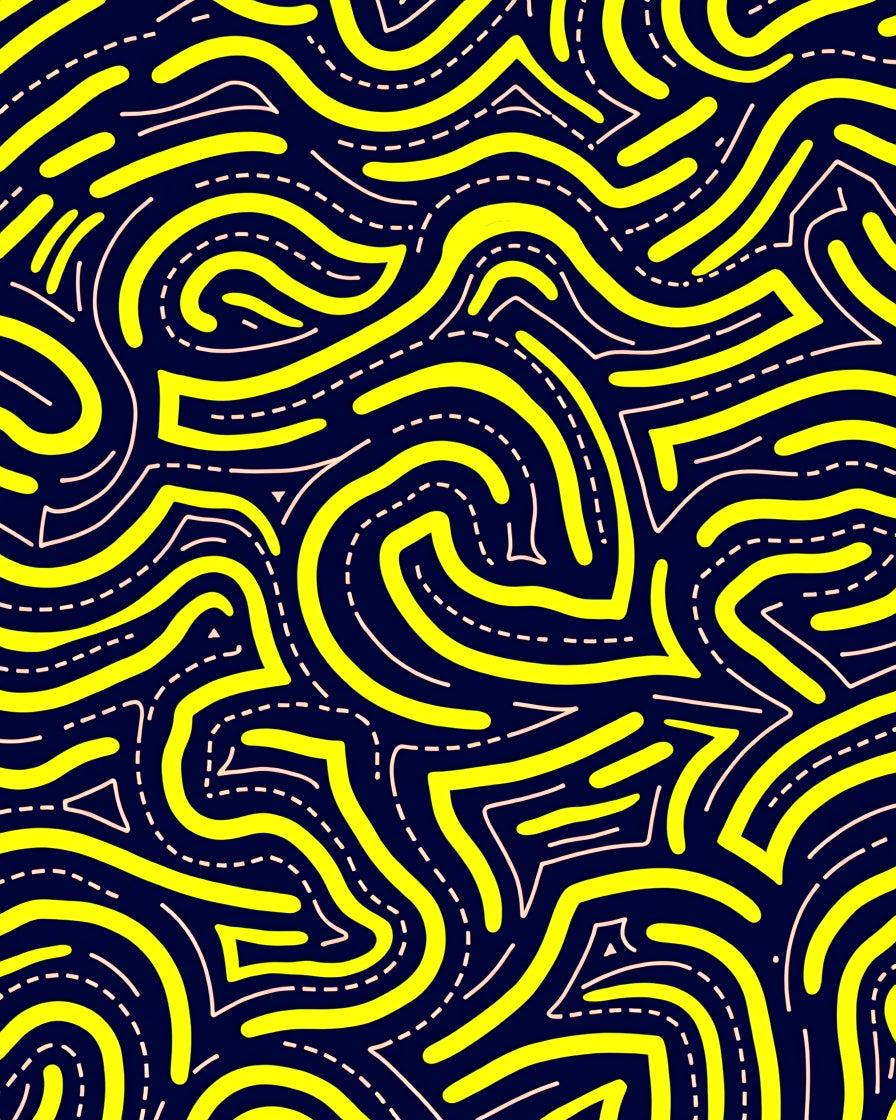 Retro Yellow Wavy Line Art Rug