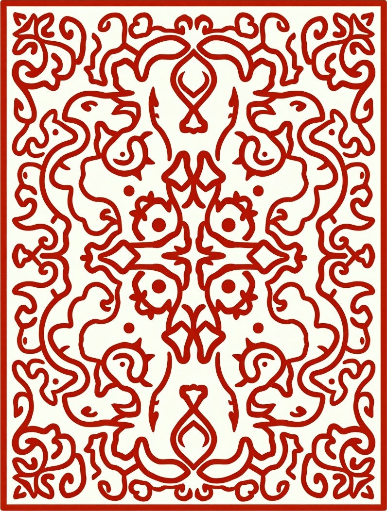 Crimson Whimsical Scrollwork Medallion Rug