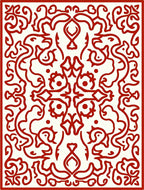 Crimson Whimsical Scrollwork Medallion Rug