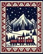 Crimson Train Snowy Mountain Woodland Border Rug