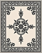 Black Floral Medallion on Cream Surface Rug