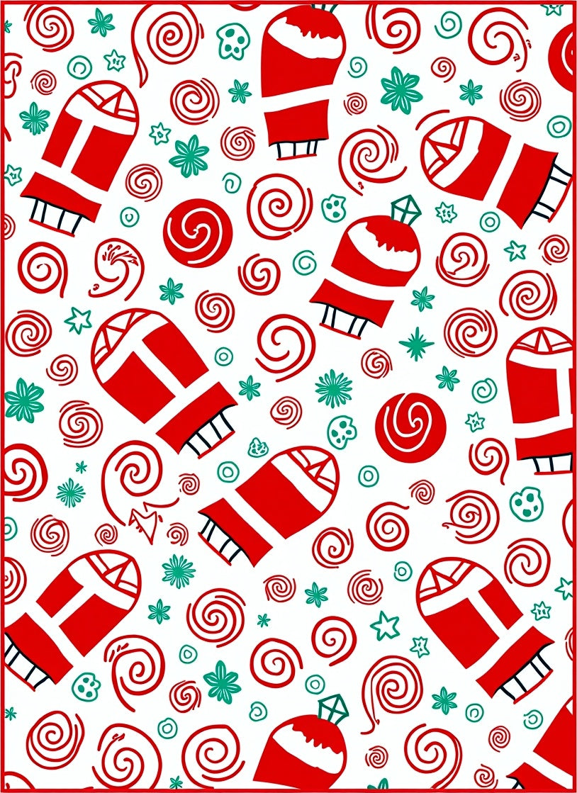 Red White Mitten Swirl Snowflake Ornament Rug