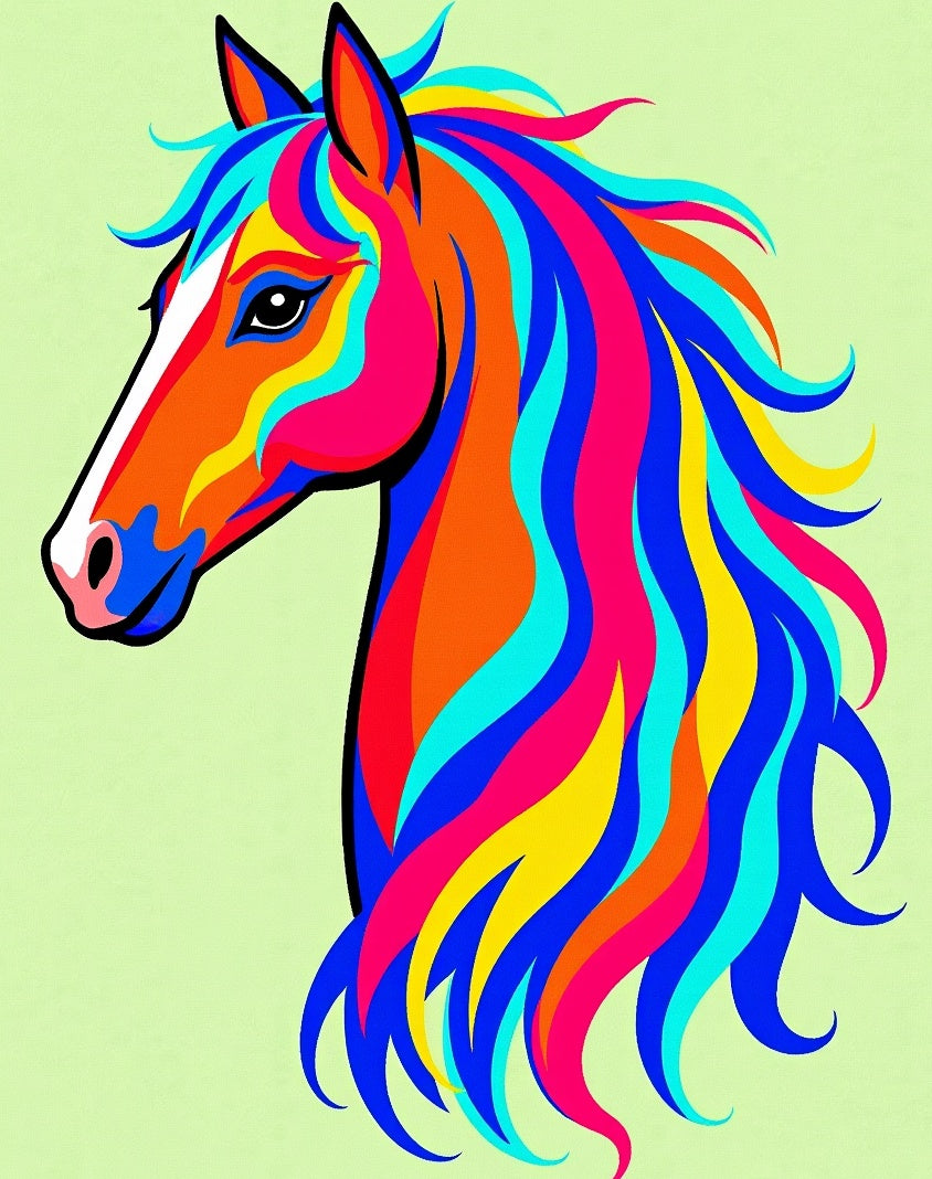 Vibrant Rainbow Horse Head Art Rug