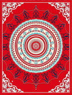 Bold Circular Red Teal Medallion Rug