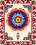 Radiant Sunburst Medallion Red Border Rug