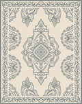 Cream and Blue Arabesque Medallion Rug