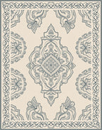 Cream and Blue Arabesque Medallion Rug