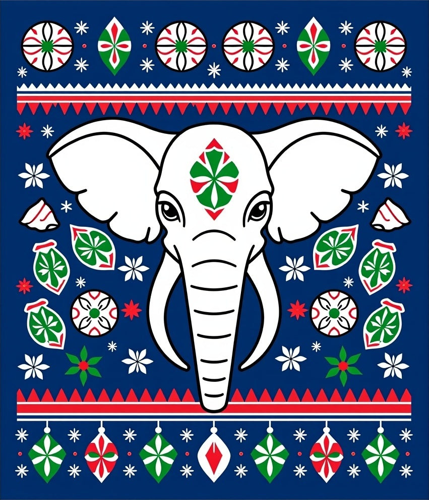 White Elephant Red Green Medallion Border Rug