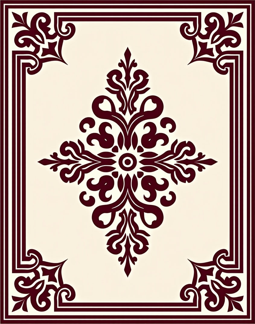 Deep Burgundy Medallion Cream Border Rug