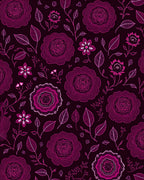 Deep Fuchsia Petal and Leaf Arrangement Rug