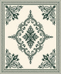 Dark Green Ornamental Scrollwork Medallion Rug