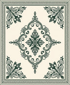 Dark Green Ornamental Scrollwork Medallion Rug