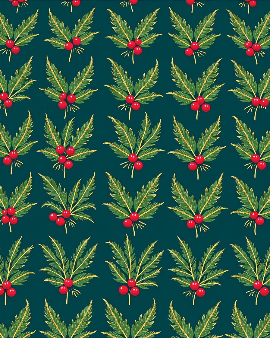 Emerald Green Holly Berry Illustration Rug