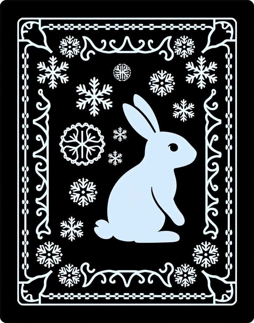Winter Rabbit Snowflake Border Rug