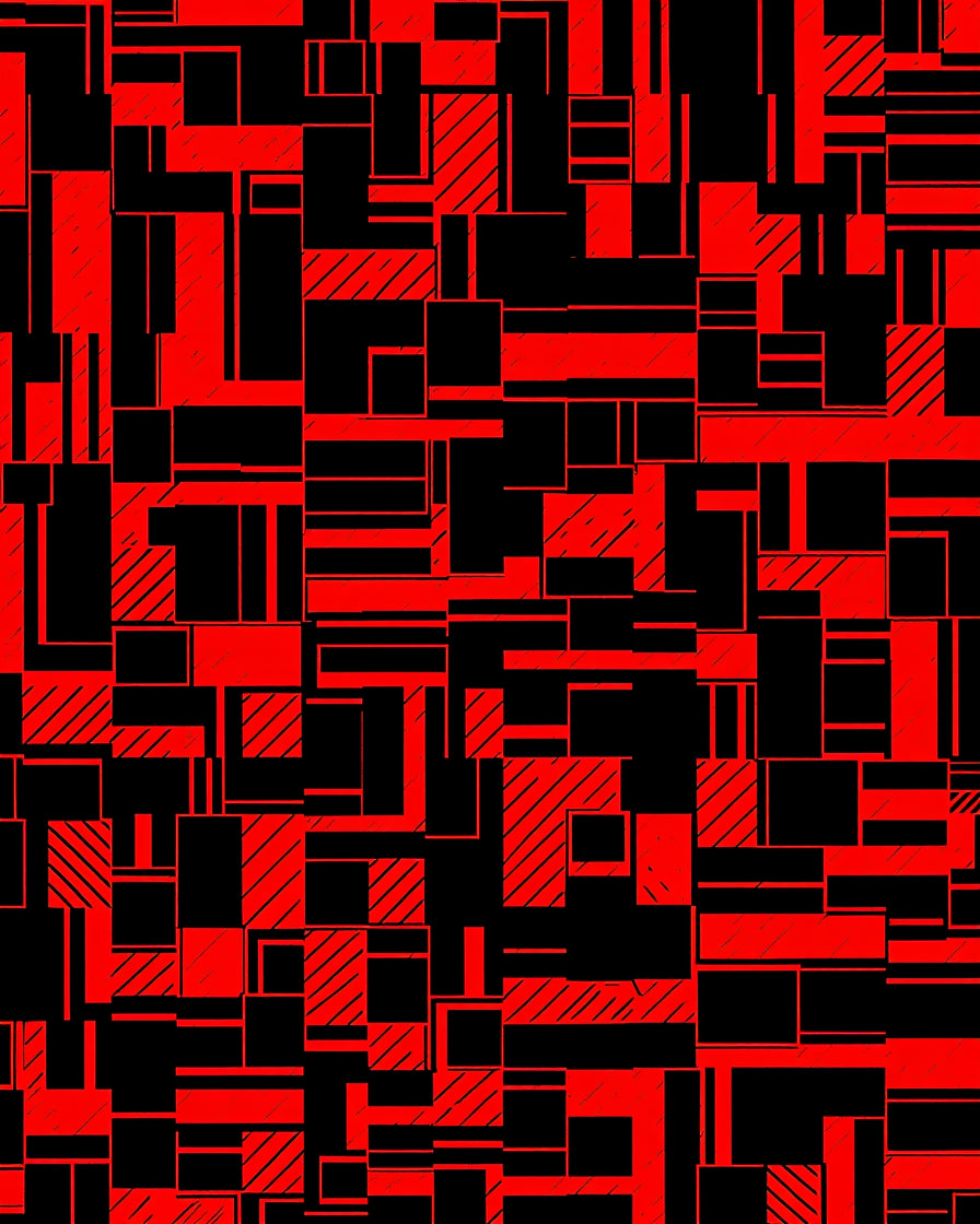 Red Black Geometric Rectangles Harmony Rug