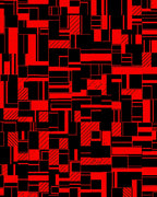 Red Black Geometric Rectangles Harmony Rug