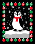 Festive Red Green Penguin Snowflakes Ornaments Rug