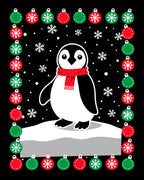 Festive Red Green Penguin Snowflakes Ornaments Rug