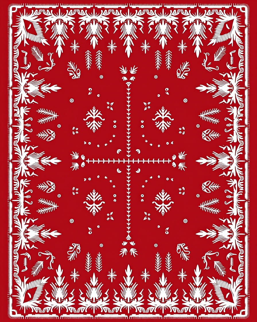Crimson White Folk Art Blossom Rug