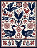 Navy Crimson Folk Art Birds Rug