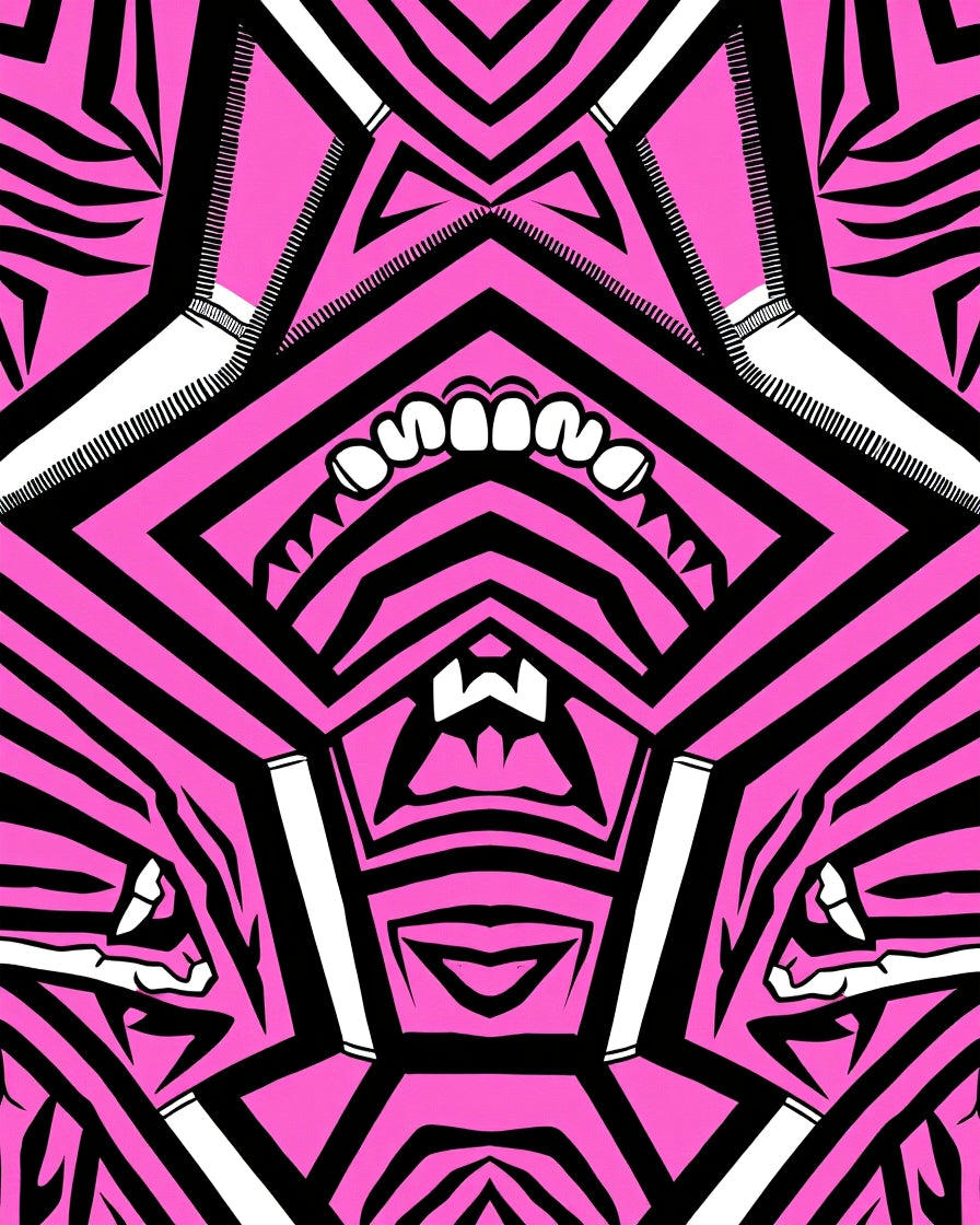 Vibrant Pink Black Graphic Face Rug
