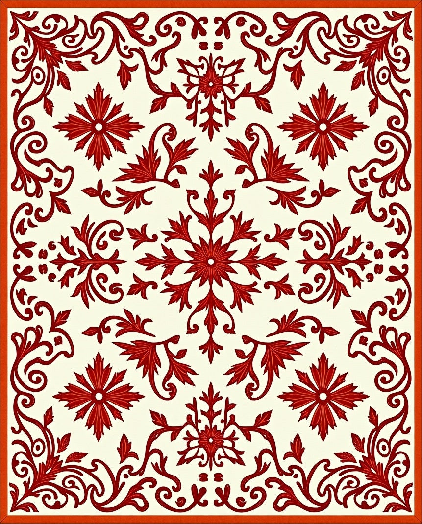 Crimson Red Floral Scrollwork Medallion Rug
