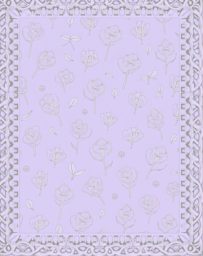 Lilac Purple Floral Outline Border Rug