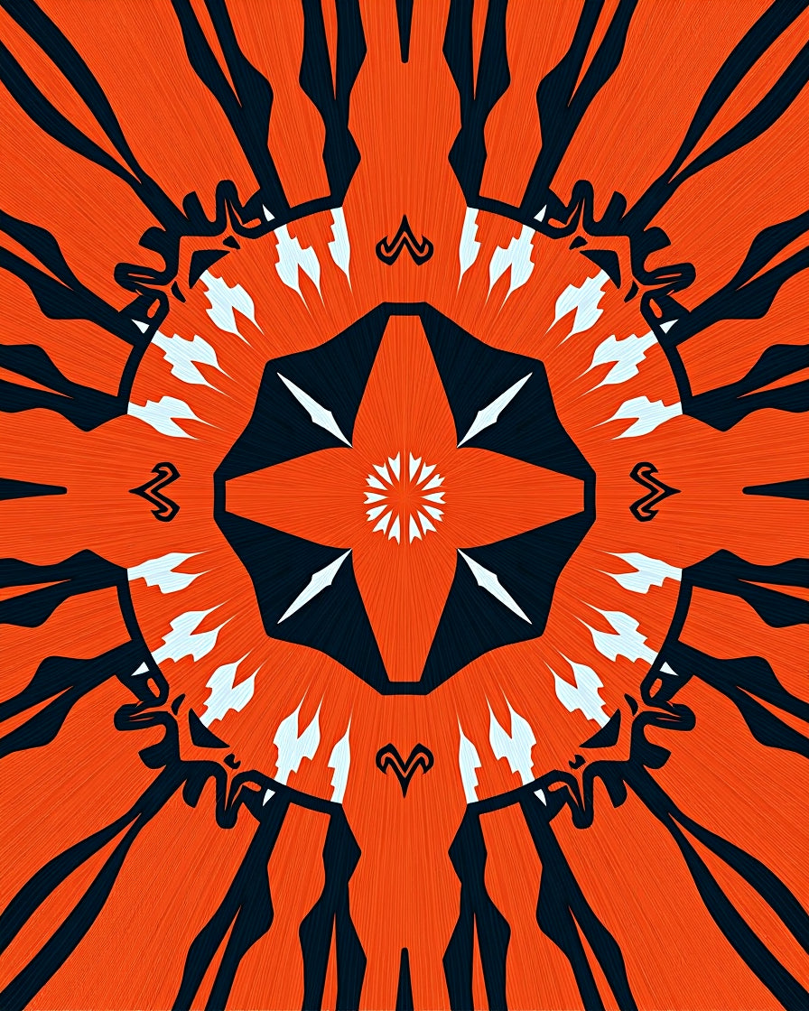 Radiant Orange Black Abstract Mandala Rug