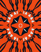 Radiant Orange Black Abstract Mandala Rug