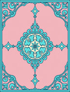Cerulean Teal Floral Medallion Pink Rug