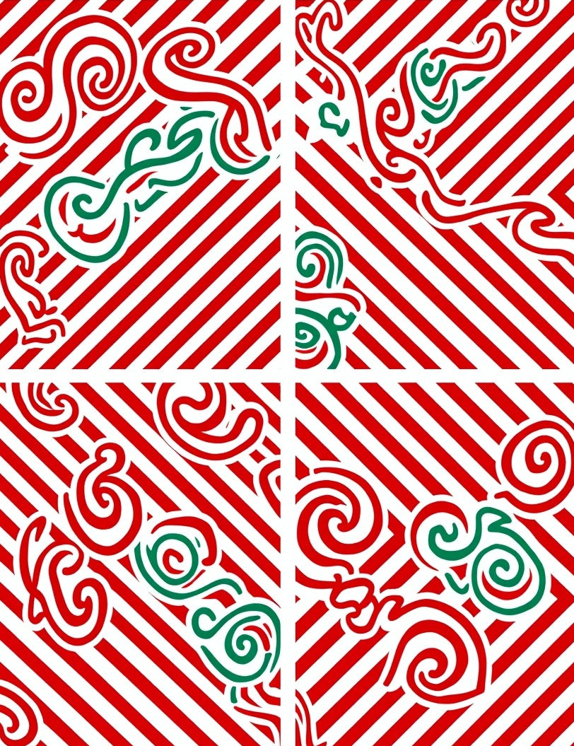 Festive Red Green Swirl Stripes Rug
