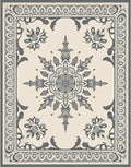 Cream Gray Floral Medallion Border Rug