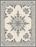 Cream Gray Floral Medallion Border Rug