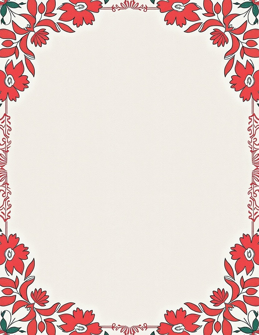 Vibrant Red Floral Border In Cream Rug