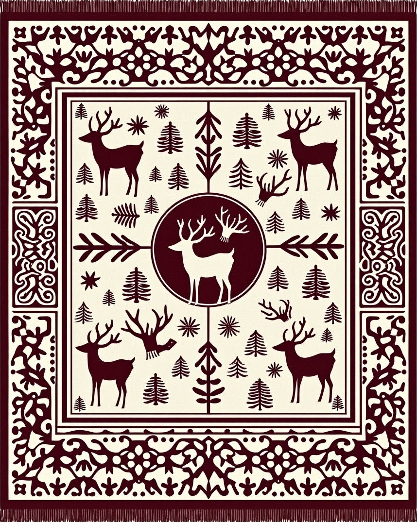 Crimson Deer Forest Square Rug