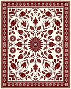 Deep Crimson Floral Medallion Border Rug