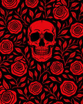Dark Red Skull Rose Garden Rug
