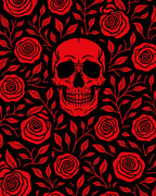 Dark Red Skull Rose Garden Rug