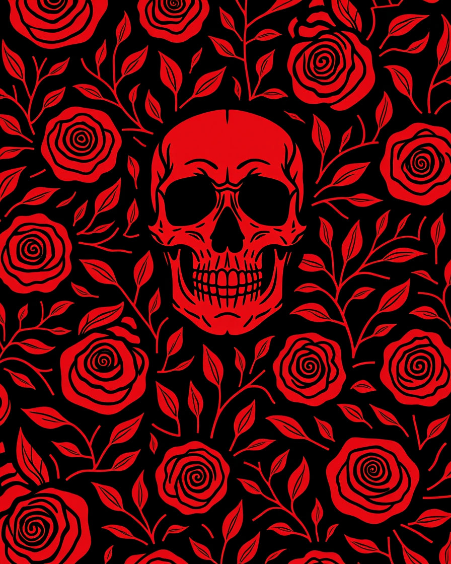 Dark Red Skull Rose Garden Rug